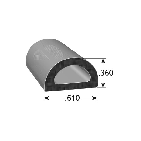 Exonic Polymers D-shaped EPDM Sponge Rubber Seal, .610"H & .360"W, 250 FT. PSA Tape EX-109-P250